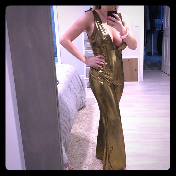 gold bell bottom jumpsuit